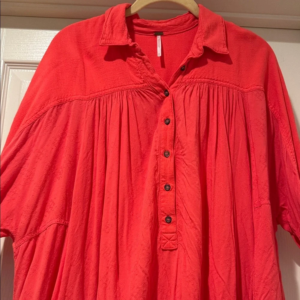Free People Vibrant Oversized Drape button down Long Sleeve Tunic Beach Cover Up